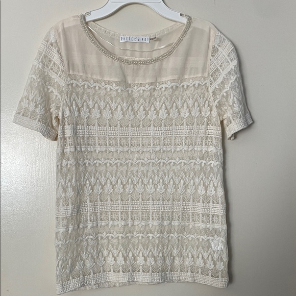 Anthropologie Tops - 3 for‎ 25! Anthropologie Potter’s Pot Cream Lace Blouse with beading, size Small